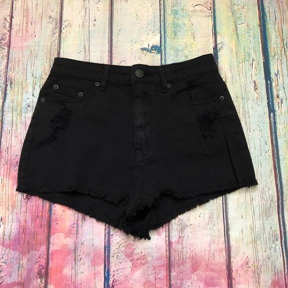BDG Jeans Shorts Womens 29 Black High Rise Cheeky Distressed ASO Selena Gomez - Picture 1 of 12